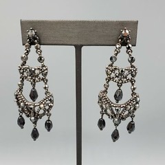 Monet Gun Metal Black Grey Faux Hematite Crystal Chandelier Post Earrings