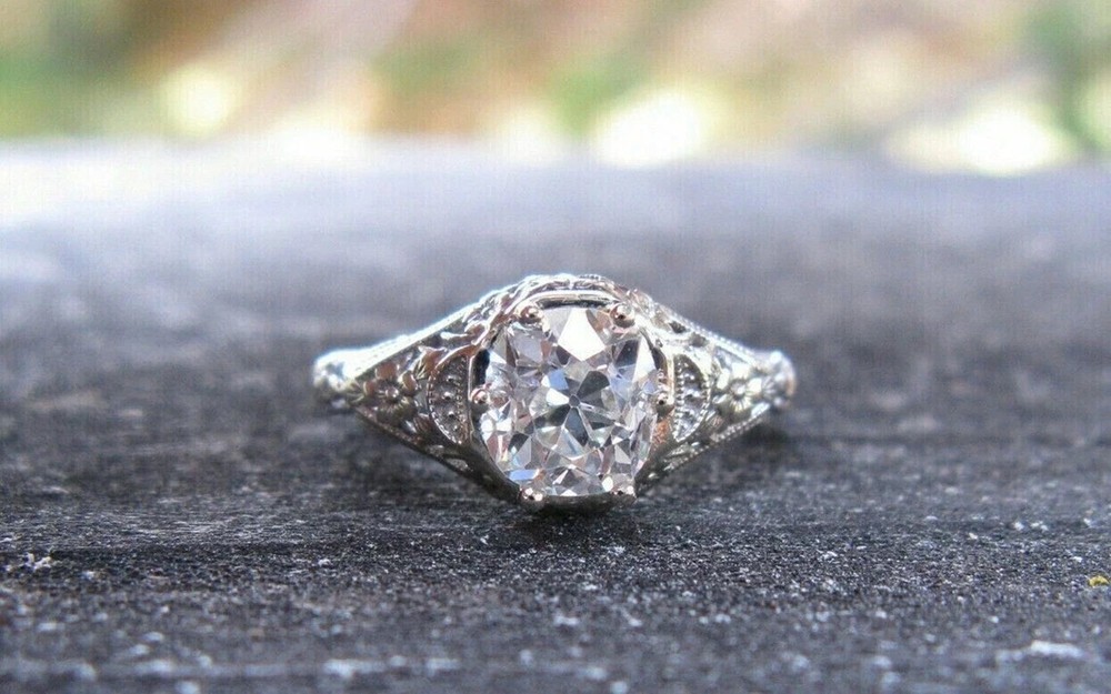 Art Deco Round Cut Lab Created Diamond 14K White Gold Finish Gift wedding Ring