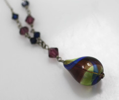 925 sterling silver purple blown art glass tear drop pendant chain necklace 18″