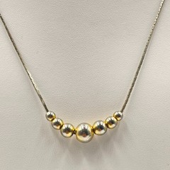 VTG Two-Tone Gold & Silver Tone Graduated Ball Bead Herringbone Chain Necklace