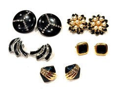 CELEBRITY BLACK GOLD SILVER RHINESTONE ENAMEL POST CLIP ON EARRINGS MCM LOT 20