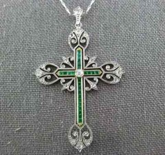 3CT Art Deco Vintage Style Cross Pendant Lab Created Diamond 14k White Gold FN