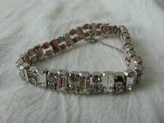 vintage Regency signed clear crystal baquettes rhodium plated bracelet as is
