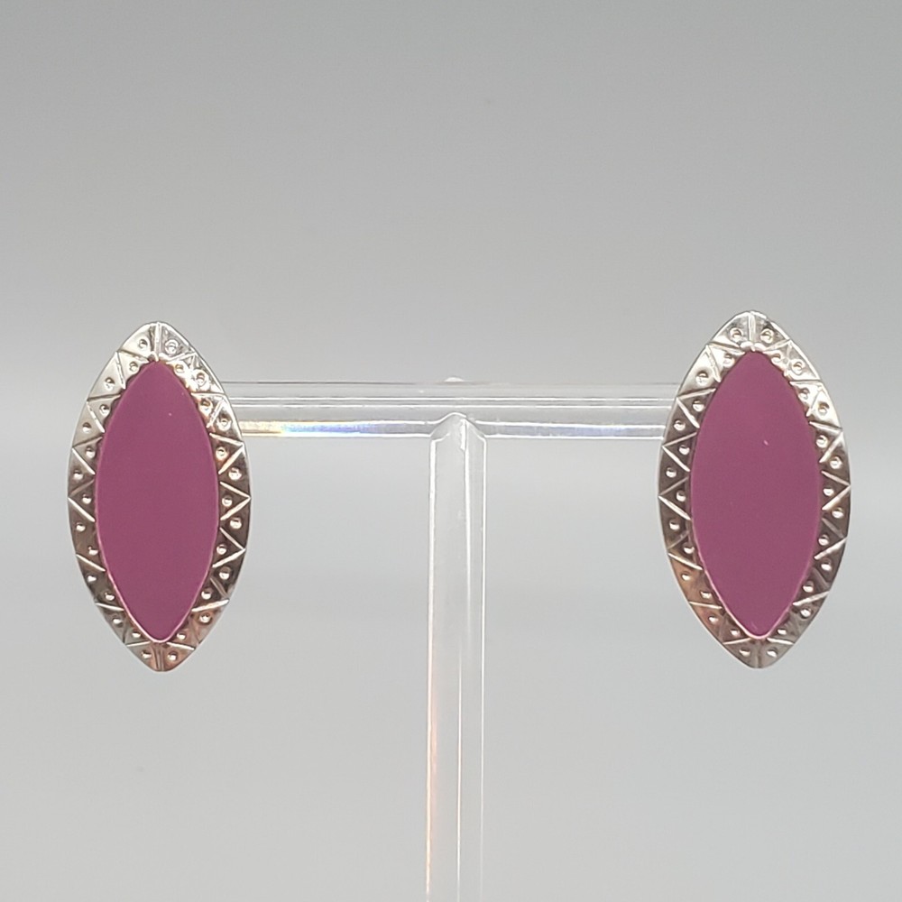 Purple Enamel Earrings Silver Tone Pierced Ear Post Back Lightweight