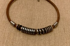 Vintage Artisan Necklace Leather Cord 14″ Choker Ethnic Tribal