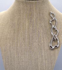 Vintage Monet Silver Tone 4 Interlocking Hearts Brooch 3.5 Inches Long