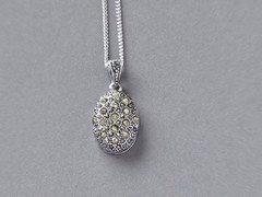 Vintage Signed NTH Designer Pendant Necklace Marcasite and Rhinestone