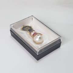 Vtg Snowman Lapel Pin Gold Tone Metal Faux Pearl Enamel Christmas Holiday Brooch