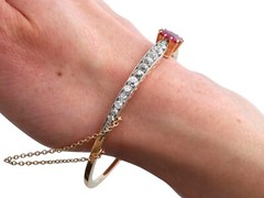 Antique 2.90Ct Ruby and 4.12Ct Diamond, 18k Rose Gold Bangle Circa 1890