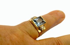 Antique 1940’s Deco Style Yellow Gold Platinum Diamonds Blue Stone Men’s Ring
