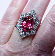 Vintage Tourmaline Square Diamond Cocktail Ring 18K White Gold Estate Giant