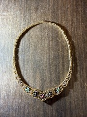 Vintage 925 Gold Plated Silver Necklace with Ruby Sapphire Jade Diamond Accents