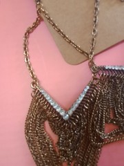 Vintage Dangle Earrings Antique Bronze Tone Chain And Clear Stones Detail