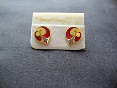 VINTAGE SAMUEL HUANG DESIGNER CLOISONNE PHOENIX PURPLE RED ENAMEL STUD EARRINGS