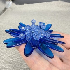 Vintage Lucite Brooch Blue Acrylic Flower Cluster Beads 2.5 Inches