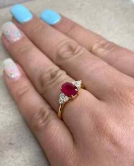 2.5Ct Oval Cut Ruby & Lab Created Diamond 14K Gold Finish Engagement Bridal Ring