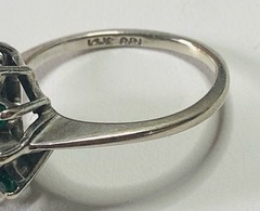 Vintage 14K White Gold Diamond And Columbian Emerald Ring