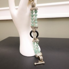 Heidi Daus bracelet Art Deco imitation jade and onyx green glass beads signed