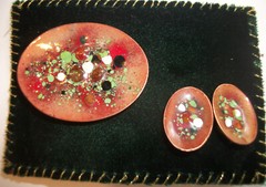 Mid Century Enamel Jewelry Lot Brooches, Earrings, Pendant Doris Kamel Vermont