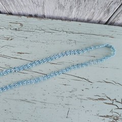 Vintage Navajo Seed Glass Bead Sky Blue and White Daisy Chain 12″ Loop Necklace
