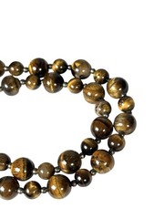 Vintage TIGERS EYE Stone Round Bead Dangle Disk Pendant Necklace Spacer Beads
