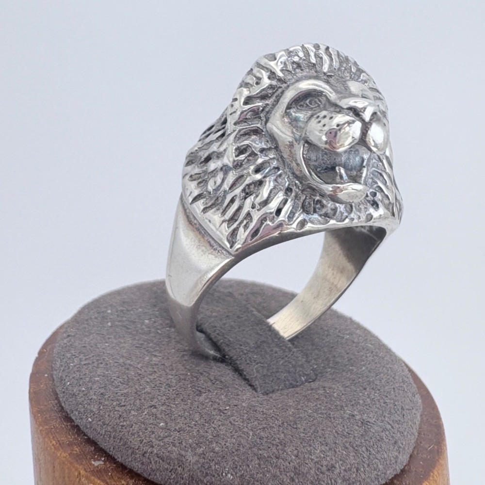 Three Dimensional Lion Head Statement Ring VTG Sterling Silver 925 Size 11.75
