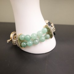 Heidi Daus bracelet Art Deco imitation jade and onyx green glass beads signed