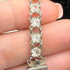 Vintage Rhinestone Tennis Bracelet Open Bezel Pale Blue 6.5” READ