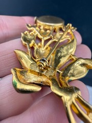 Vintage Welsbro Watch Brooch Tulips Pot Metal Rhinestone NICE Untested