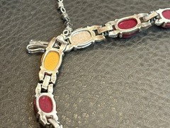 RARE ART DECO JOMAZ Or MAZER Faux Ruby Cabochon Rhinestone SILVER TONE Necklace