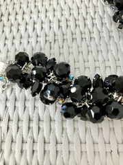 RARE! JULIANA Jet Black Cha Cha Dangle Bead Bracelet AB Rhinestone Clasp! Mint!