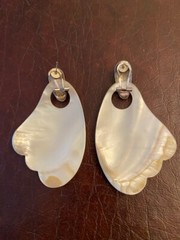 VTG MOTHER OF PEARL Dangle EARRINGS Silver Clips for Pierced Ears