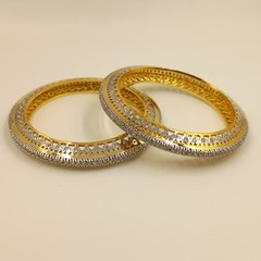 South Indian Style CZ Bangle Set, 22K Gold Plated, Elegant Handmade Bridal Set