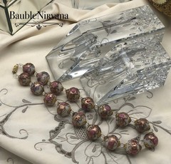 Vintage Venetian Art Glass White Wedding Cake Chunky Large 19mm Beads Necklace