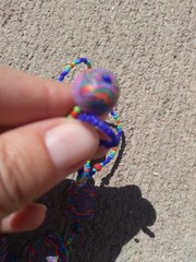 Vintage Polymer Clay Necklace 18in Blue Pink Purple Rectangle Beaded
