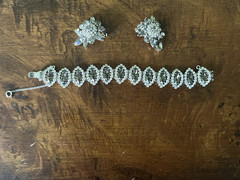 Vintage Weiss Rhinestone Silver Bracelet & Matching Earrings Statement Set