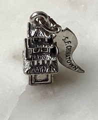 Vintage Chinatown Charm San Francisco Pagoda Nickel Silver Pendant Signed