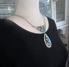 BIG CAROL FELLEY SOUTHWEST STERLING NECKLACE, 48 GRAMS, 3 1/8 x 3 INCHES PENDANT