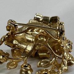 Vintage Flower Basket Rhinestone Brooch Pin Gold-Tone Multicolored MCM