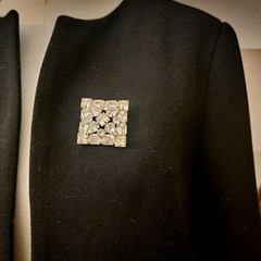Vintage Art Deco Brooch Pin Silver Tone Clear Rhinestone Square 1.50″