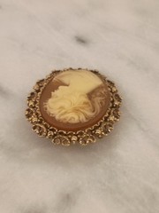 Vintage 1960s -1980s Signed BJ Faux Cameo Brooch Pin Costume Jewelry.