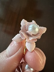 Etsy Maker Pink Flower And Faux Pearl Clip On Earrings