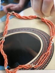 Vtg 3 strand Angel Skin Coral & Rice Pearl Beaded necklace 24”