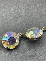Vintage Czech Aurora Borealis Rhinestone Choker Necklace Bezel Set 1950s 15” K