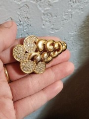 Authentic LANVIN Gold Tone Pave Crystal Pin Brooch vintage GERMANY