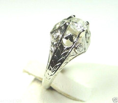 Antique Art Deco Engagement Belais 18K White Gold EGL USA Ring Size 4.25