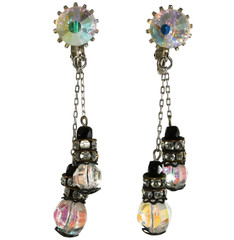 1960s VTG Earrings Iridescent Crystals Rhinestones Dangles