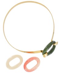 Interchangeable Faux Jade Coral Gold Tone Choker Necklace Vintage 14″