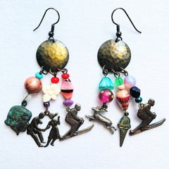 Charm Fringe Dangle Earrings Skiing Ice Cream Dancer Charms Whimsical Jewelry