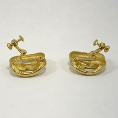 JS Gold Tone Screw Back Clip On Earrings Double Twisted Loop Button Style